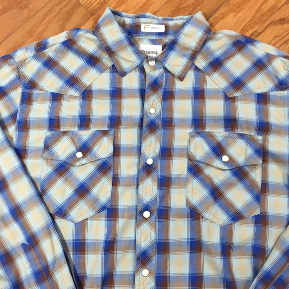 Fossil 54 Vintage Fit Snap Button Western Shirt L - Picture 5 of 8